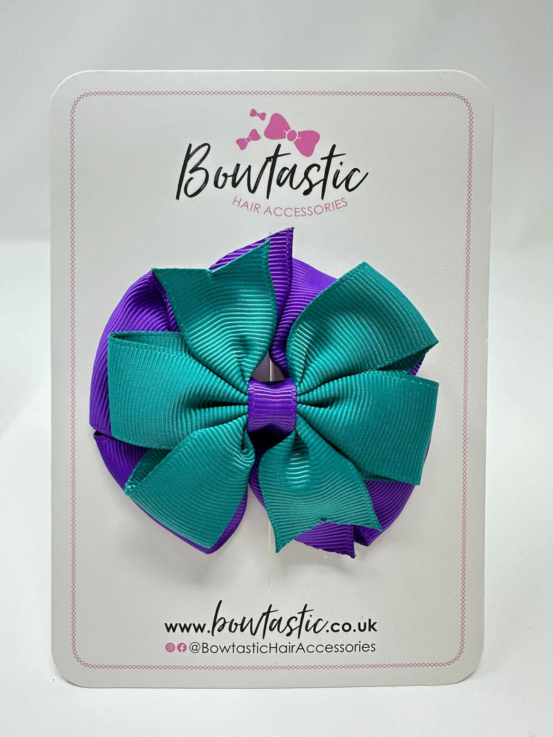 3 Inch Double Pinwheel Bow - Purple & Jade Green