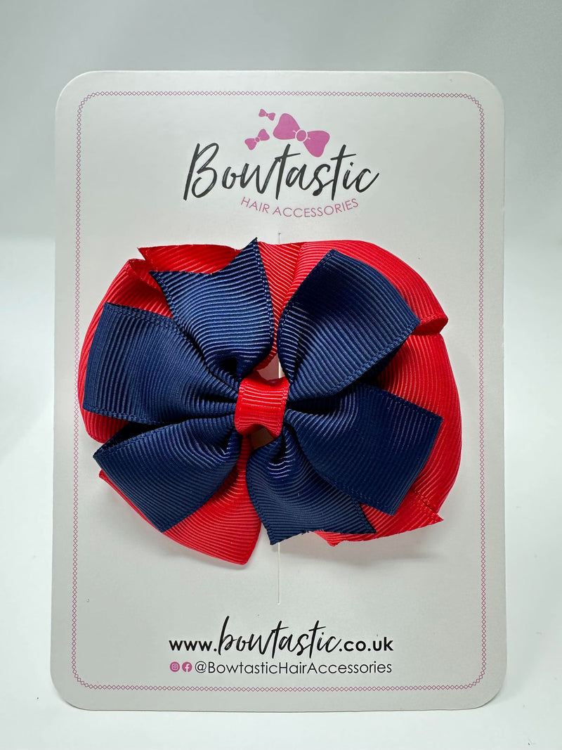 3 Inch Double Pinwheel Bow - Red & Navy