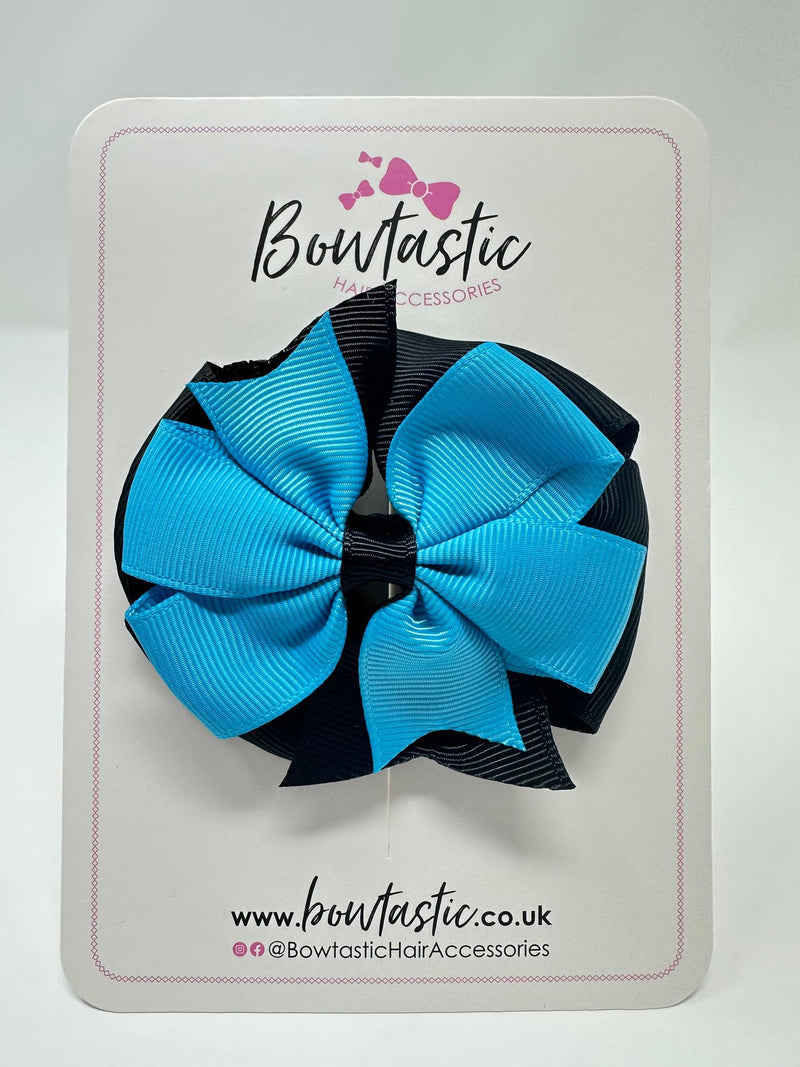 3 Inch Double Pinwheel Bow - Turquoise & Black