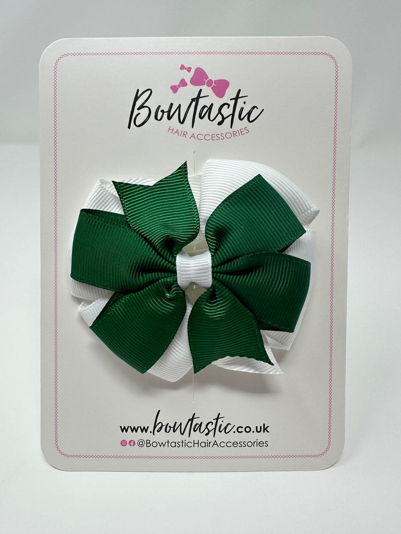 3 Inch Double Pinwheel Bow - Forest Green & White