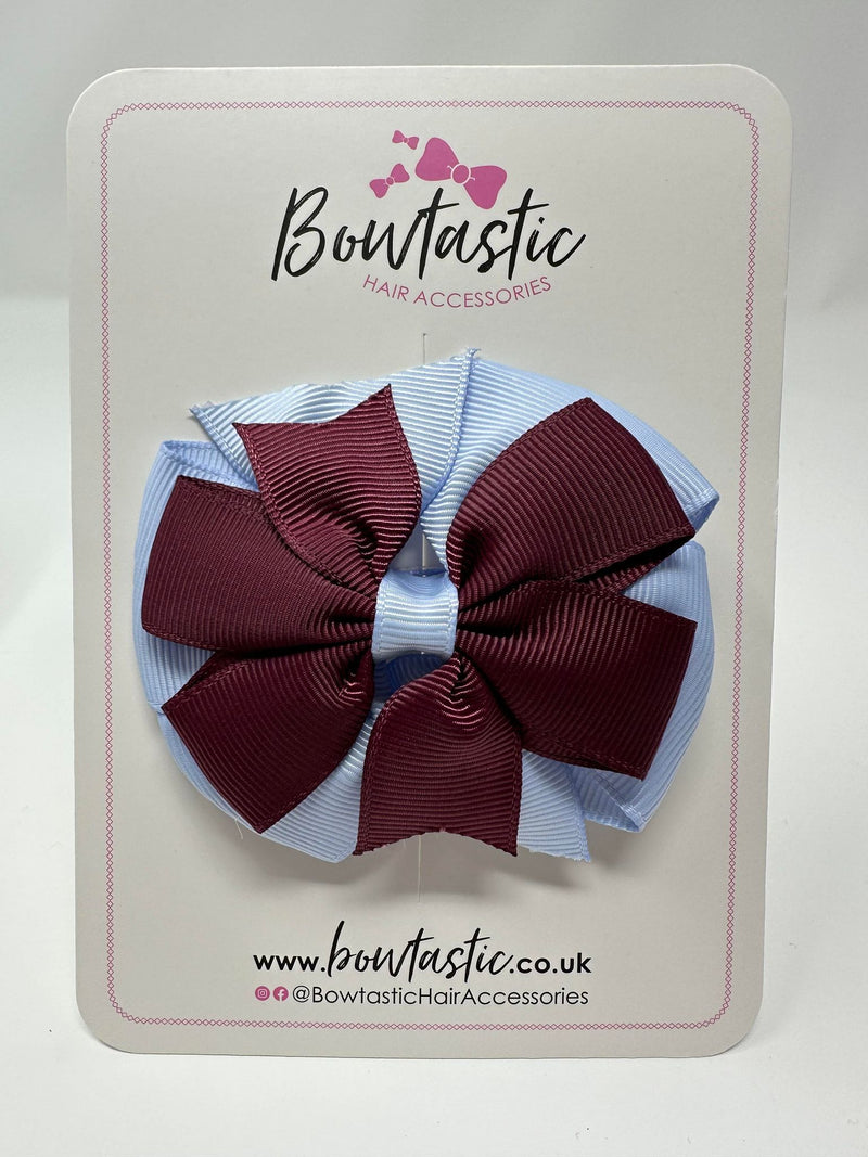 3 Inch Double Pinwheel Bow - Burgundy & Bluebell