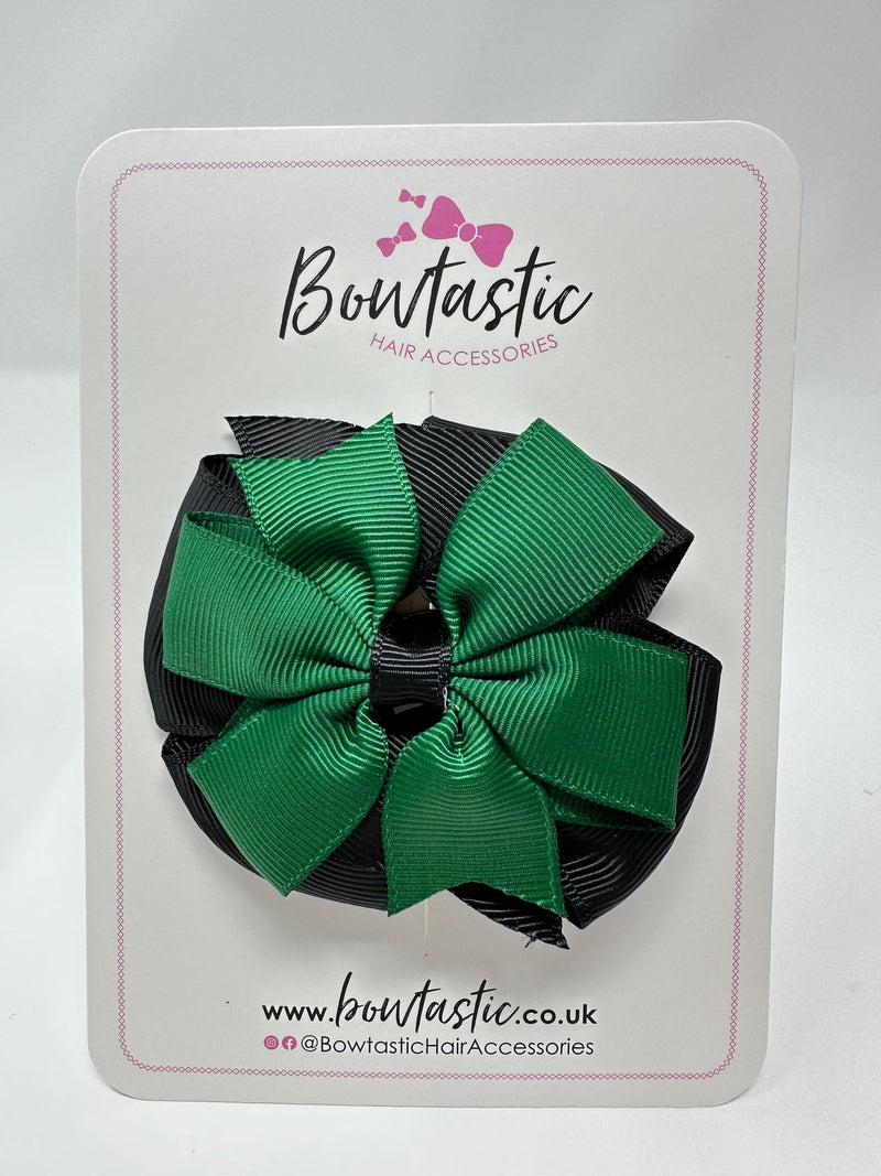 3 Inch Double Pinwheel Bow - Forest Green & Black