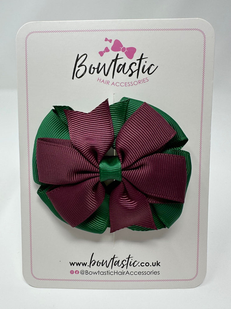 3 Inch Double Pinwheel Bow - Forest Green & Burgundy