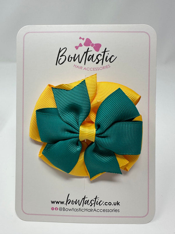 3 Inch Double Pinwheel Bow - Jade Green & Yellow Gold