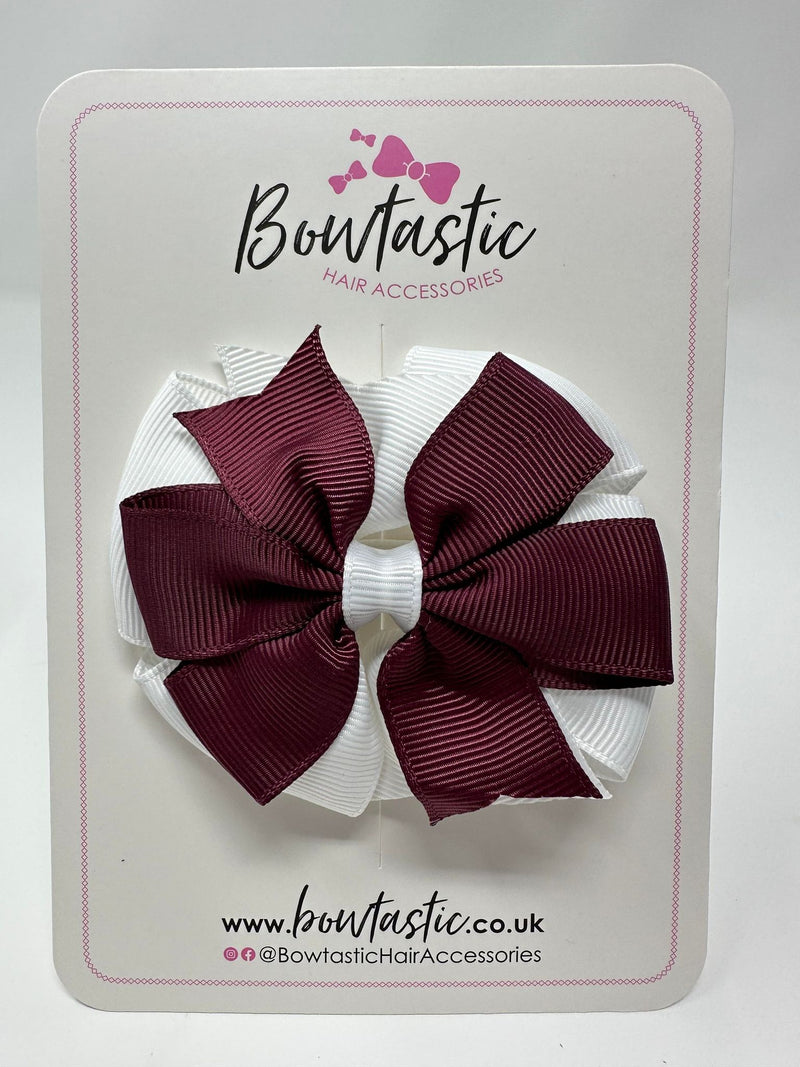 3 Inch Double Pinwheel Bow - Burgundy & White