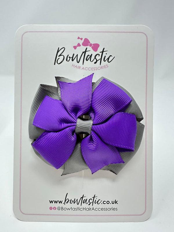 3 Inch Double Pinwheel Bow - Purple & Metal Grey