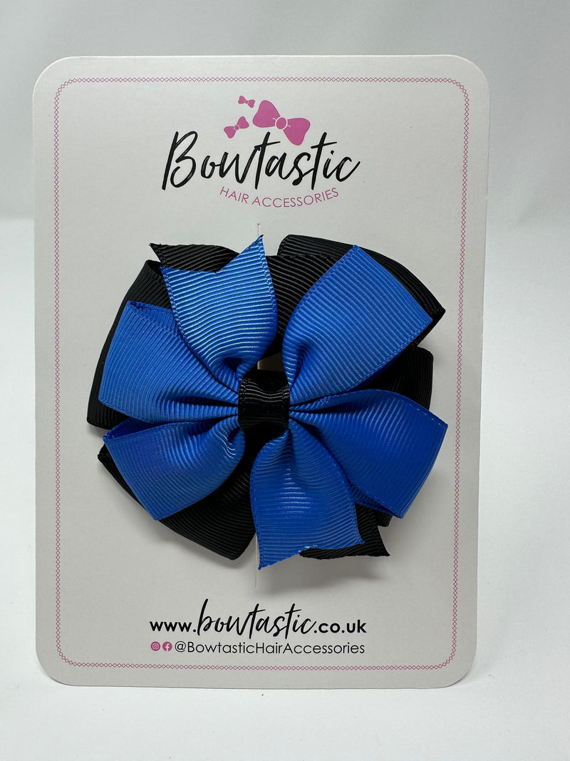 3 Inch Double Pinwheel Bow - Royal Blue & Black