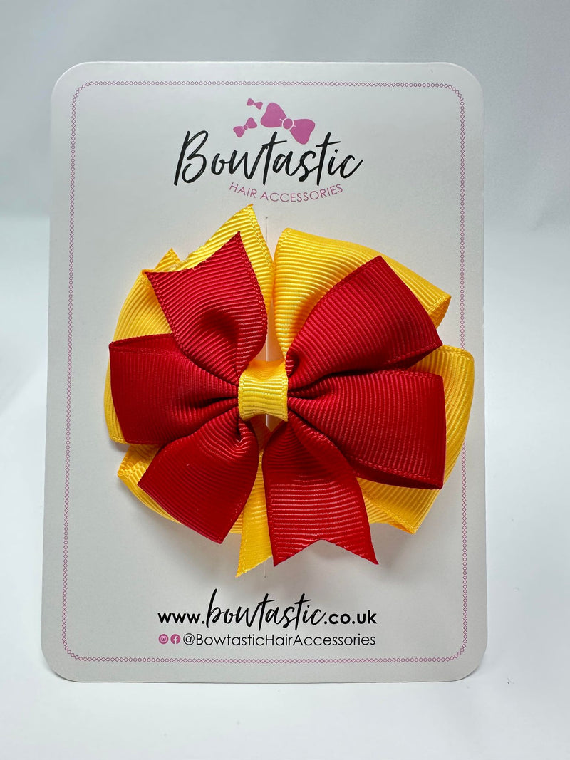 3 Inch Double Pinwheel Bow - Red & Yellow Gold