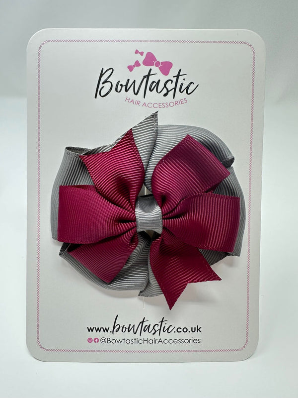 3 Inch Double Pinwheel Bow - Wine & Metal Grey