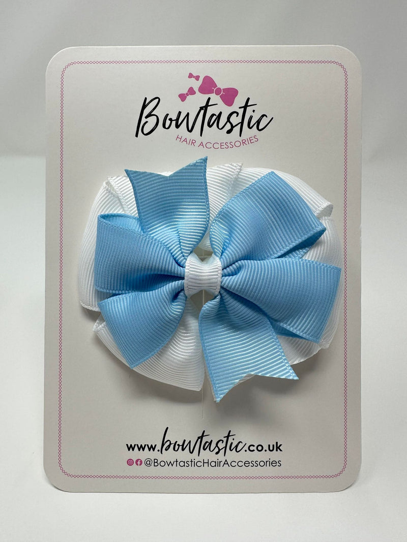 3 Inch Double Pinwheel Bow - Blue Topaz & White