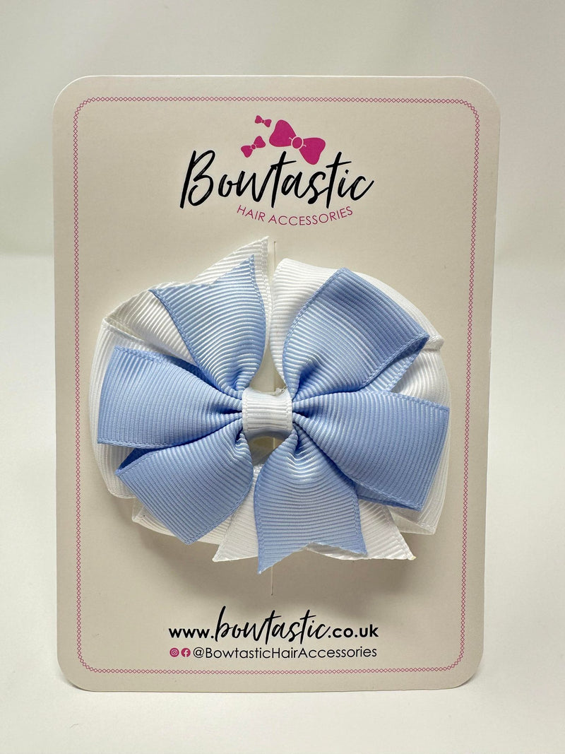 3 Inch Double Pinwheel Bow - Bluebell & White