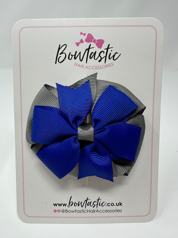 3 Inch Double Pinwheel Bow - Cobalt & Metal Grey