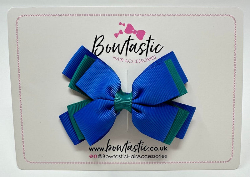 3 Inch Layer Butterfly Bow - Royal Blue & Jade Green