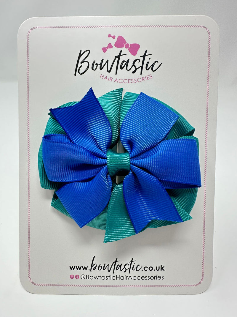 3 Inch Double Pinwheel Bow - Jade Green & Royal Blue