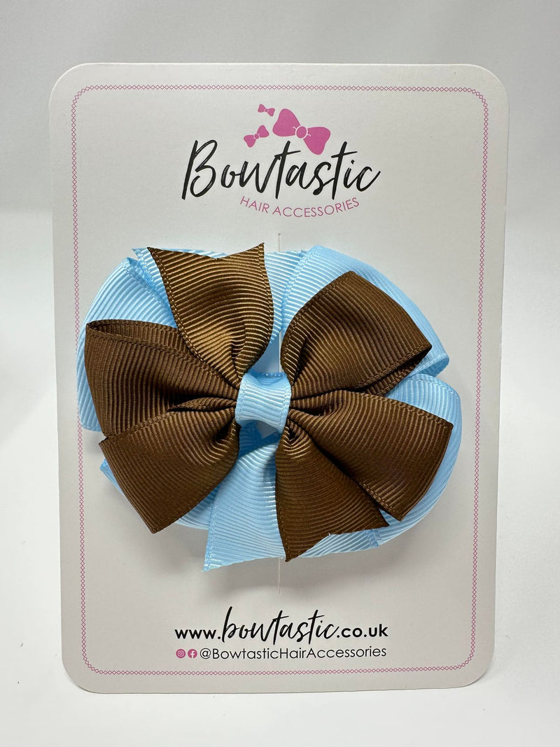 3 Inch Double Pinwheel Bow - Turftan & Blue Topaz