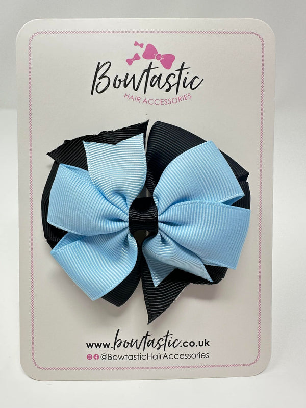 3 Inch Double Pinwheel Bow - Blue Topaz & Black