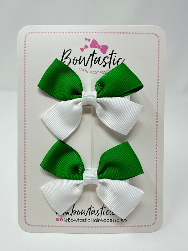 2.5 Inch Butterfly Bow - Emerald Green & White - 2 Pack