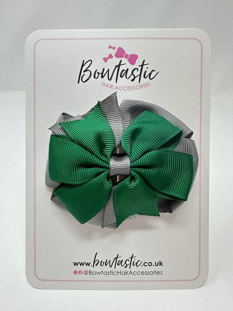 3 Inch Double Pinwheel Bow - Forest Green & Metal Grey