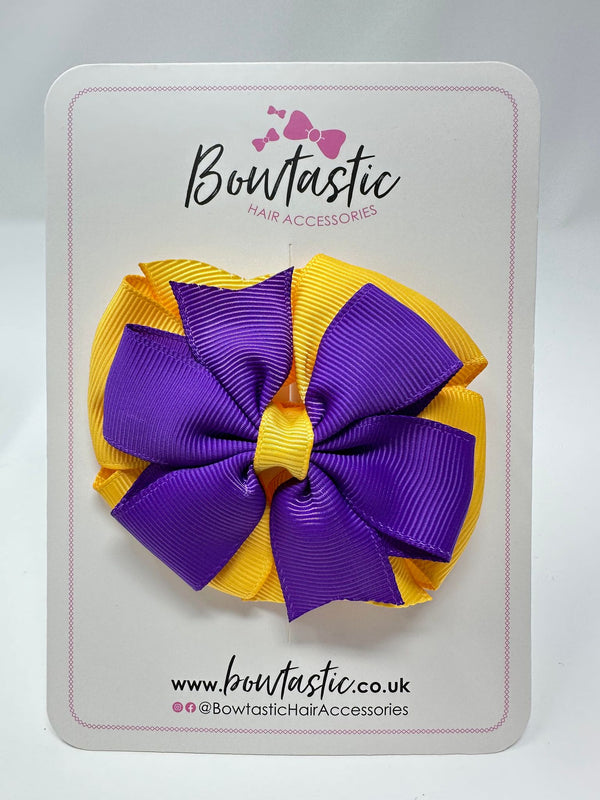 3 Inch Double Pinwheel Bow - Purple & Yellow Gold