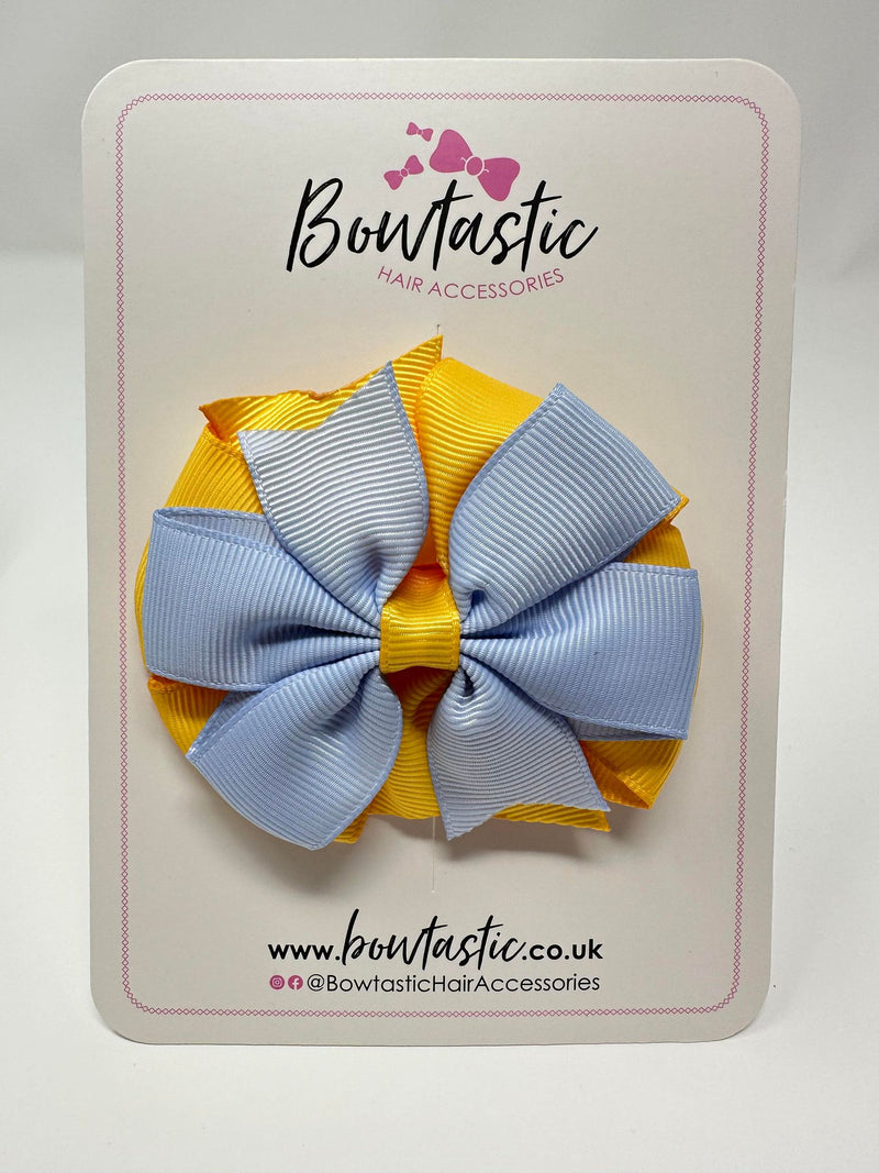 3 Inch Double Pinwheel Bow - Yellow Gold & Bluebell