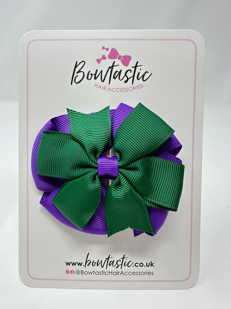 3 Inch Double Pinwheel Bow - Forest Green & Purple