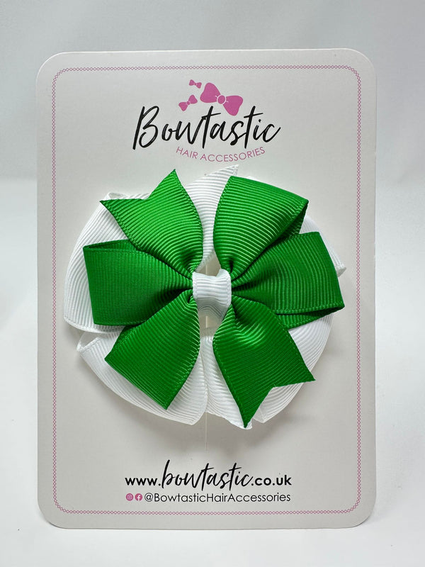 3 Inch Double Pinwheel Bow - Emerald Green & White