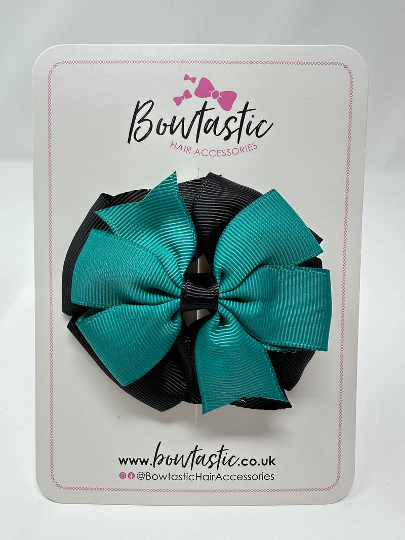 3 Inch Double Pinwheel Bow - Jade Green & Black