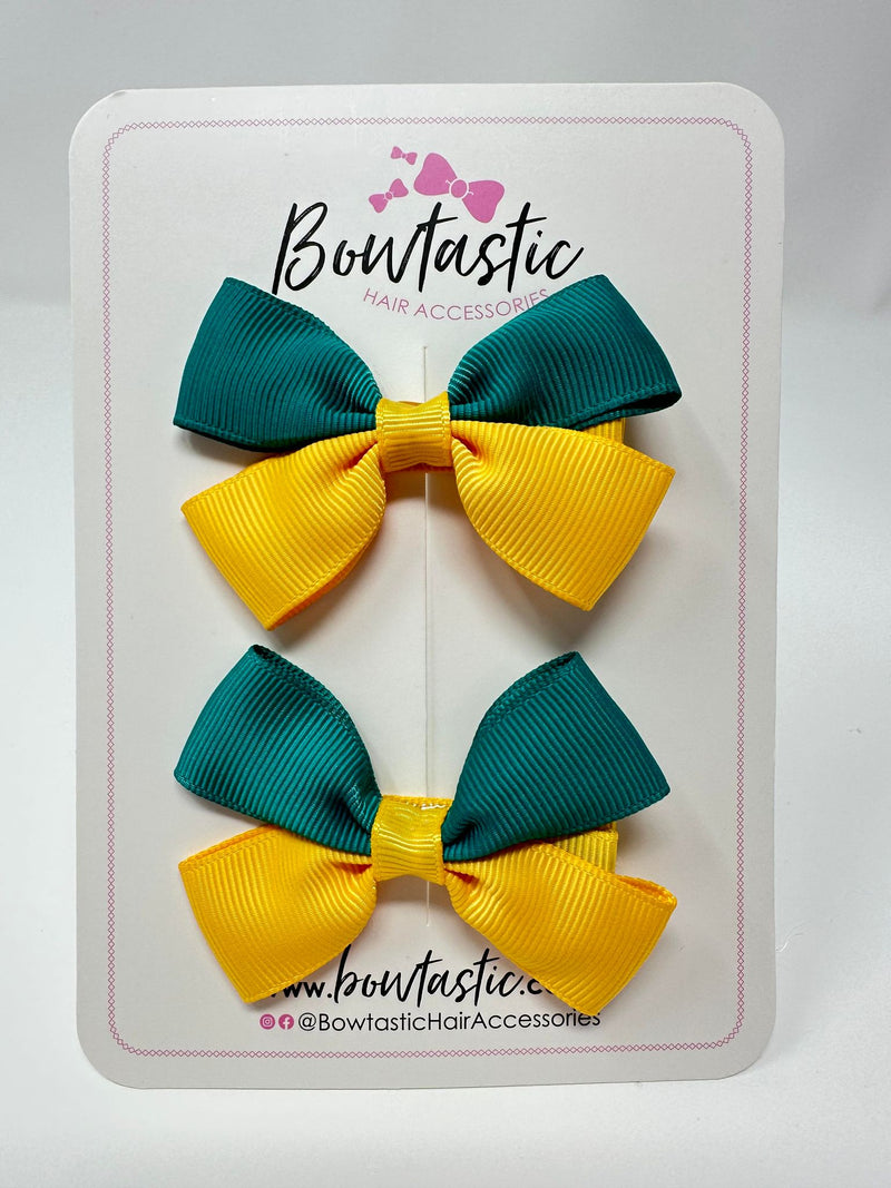 2.5 Inch Butterfly Bow - Jade Green & Yellow Gold - 2 Pack