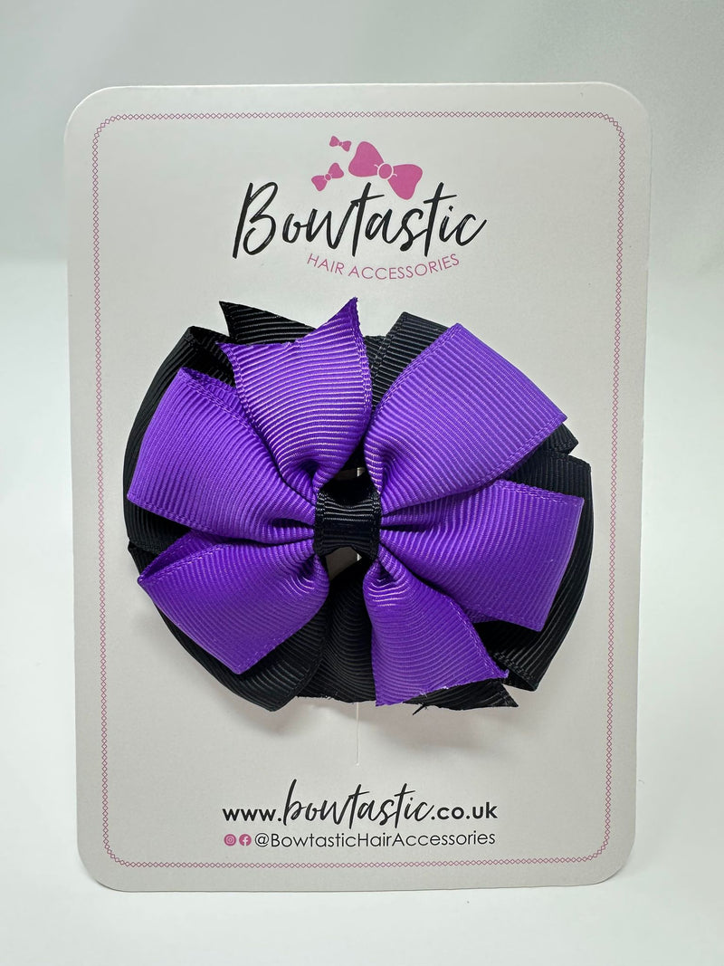 3 Inch Double Pinwheel Bow - Purple & Black