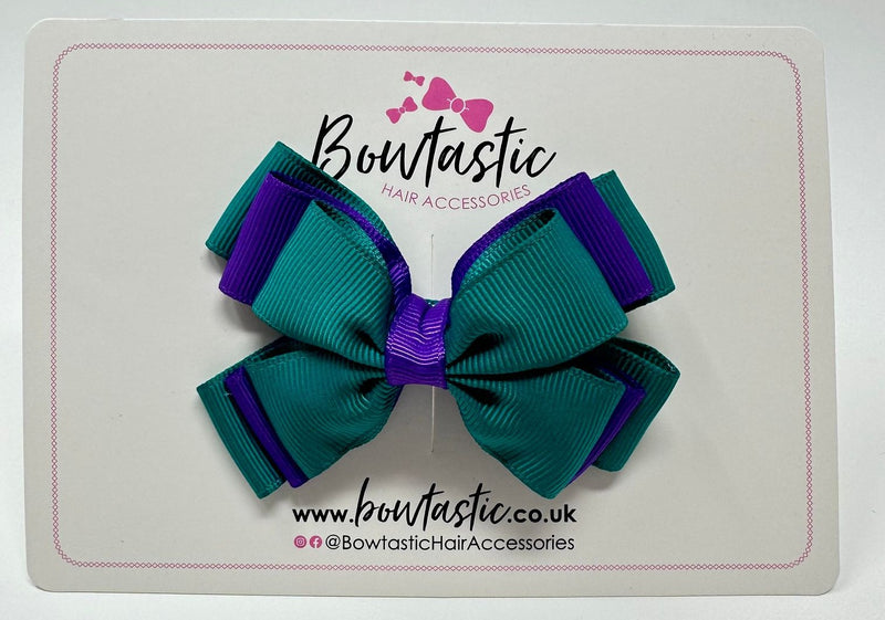 3 Inch Layer Butterfly Bow - Jade Green & Purple