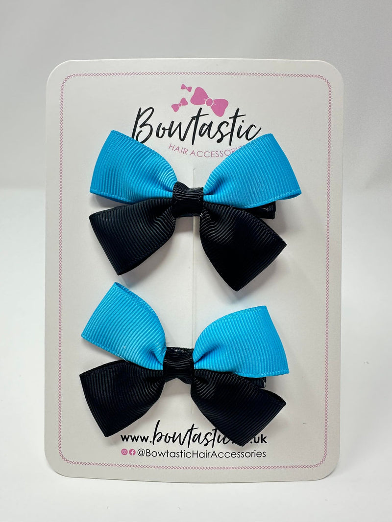 2.5 Inch Butterfly Bow - Turquoise & Black - 2 Pack