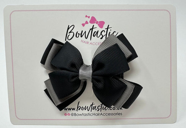 3 Inch Layer Butterfly Bow - Black & Metal Grey