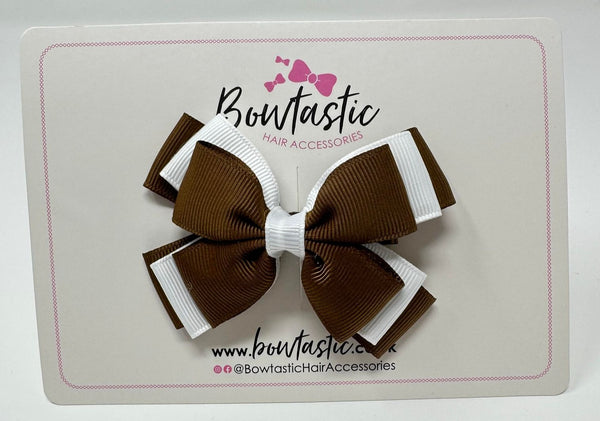 3 Inch Layer Butterfly Bow - Turftan & White