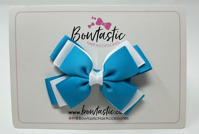 3 Inch Layer Butterfly Bow - Turquoise & White