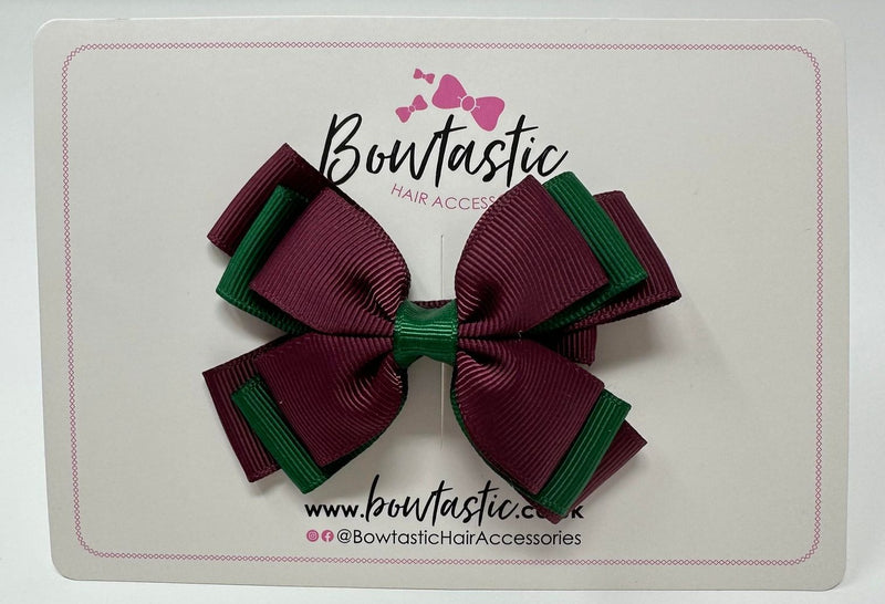 3 Inch Layer Butterfly Bow - Forest Green & Burgundy