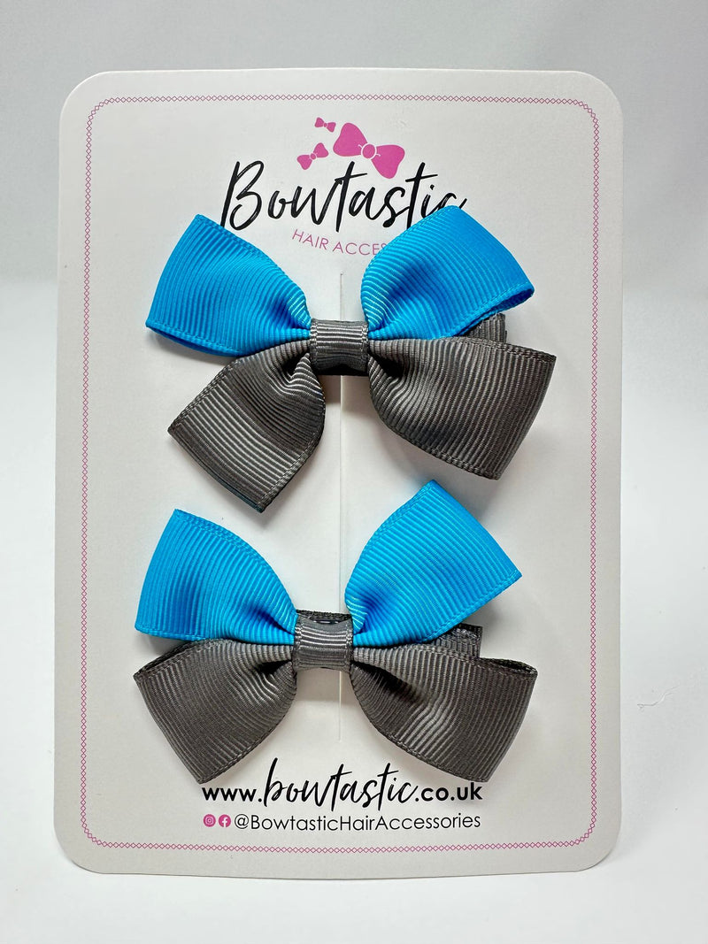 2.5 Inch Butterfly Bow - Turquoise & Metal Grey - 2 Pack