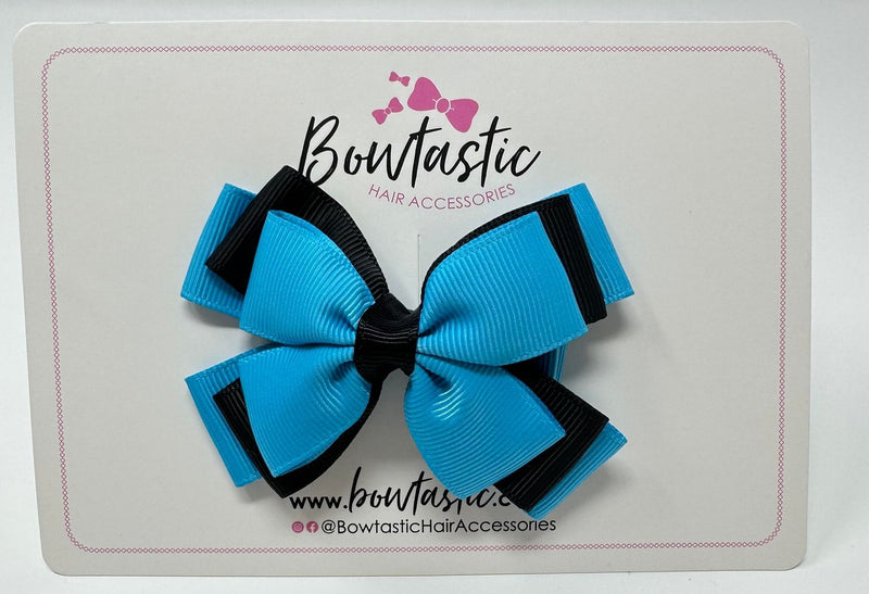 3 Inch Layer Butterfly Bow - Turquoise & Black