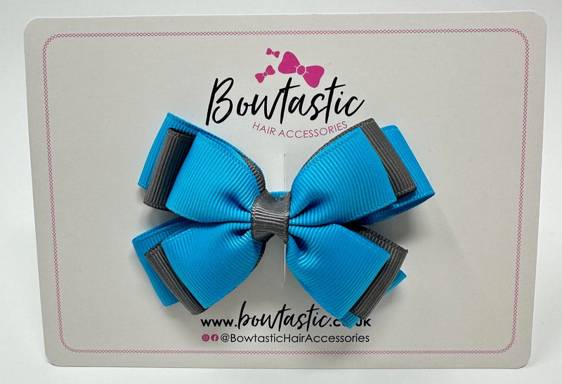 3 Inch Layer Butterfly Bow - Turquoise & Metal Grey