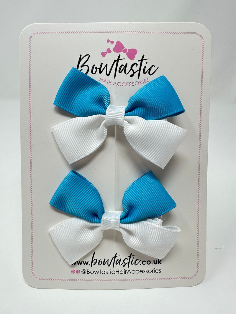 2.5 Inch Butterfly Bow - Turquoise & White - 2 Pack