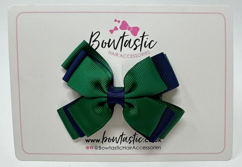 3 Inch Layer Butterfly Bow - Forest Green & Navy