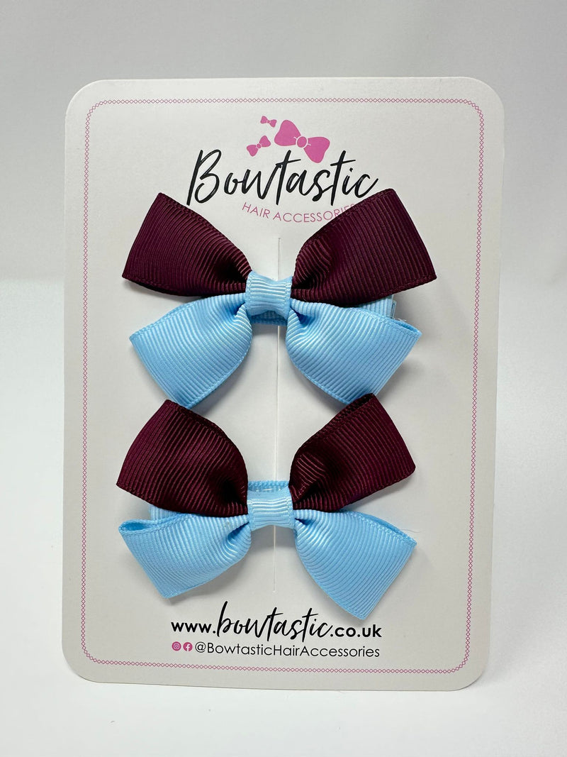 2.5 Inch Butterfly Bow - Burgundy & Blue Topaz - 2 Pack