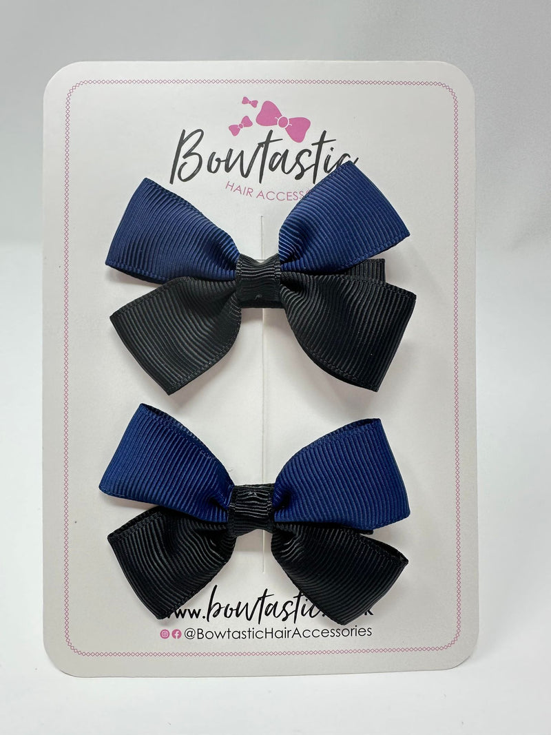 2.5 Inch Butterfly Bow - Navy & Black - 2 Pack