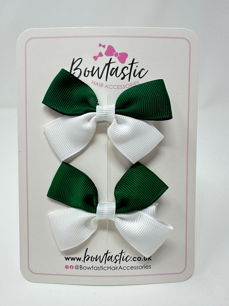 2.5 Inch Butterfly Bow - Forest Green & White - 2 Pack