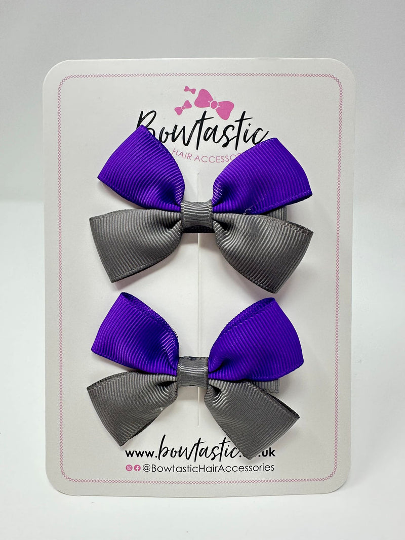 2.5 Inch Butterfly Bow - Purple & Metal Grey - 2 Pack