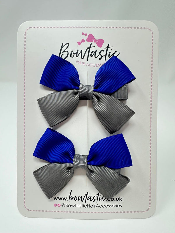 2.5 Inch Butterfly Bow - Cobalt & Metal Grey - 2 Pack