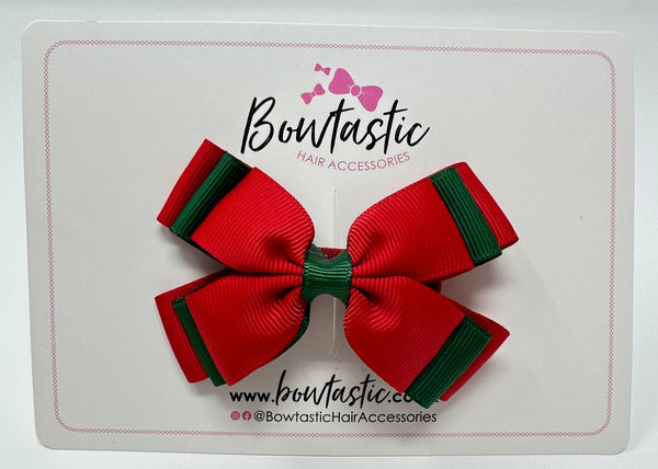 3 Inch Layer Butterfly Bow - Red & Forest Green