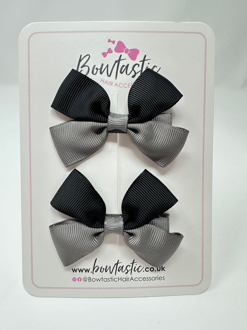 2.5 Inch Butterfly Bow - Black & Metal Grey - 2 Pack