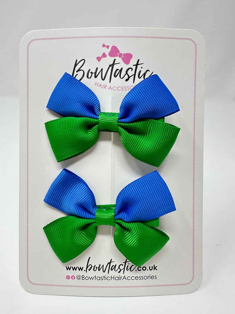 2.5 Inch Butterfly Bow - Emerald Green & Royal Blue - 2 Pack