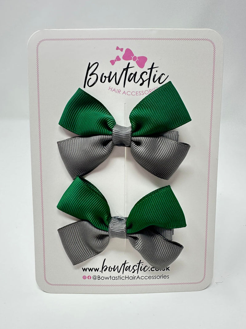 2.5 Inch Butterfly Bow - Forest Green & Metal Grey - 2 Pack