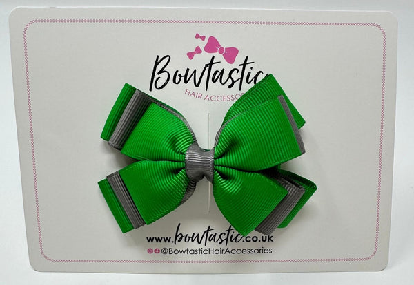 3 Inch Layer Butterfly Bow - Emerald Green & Metal Grey